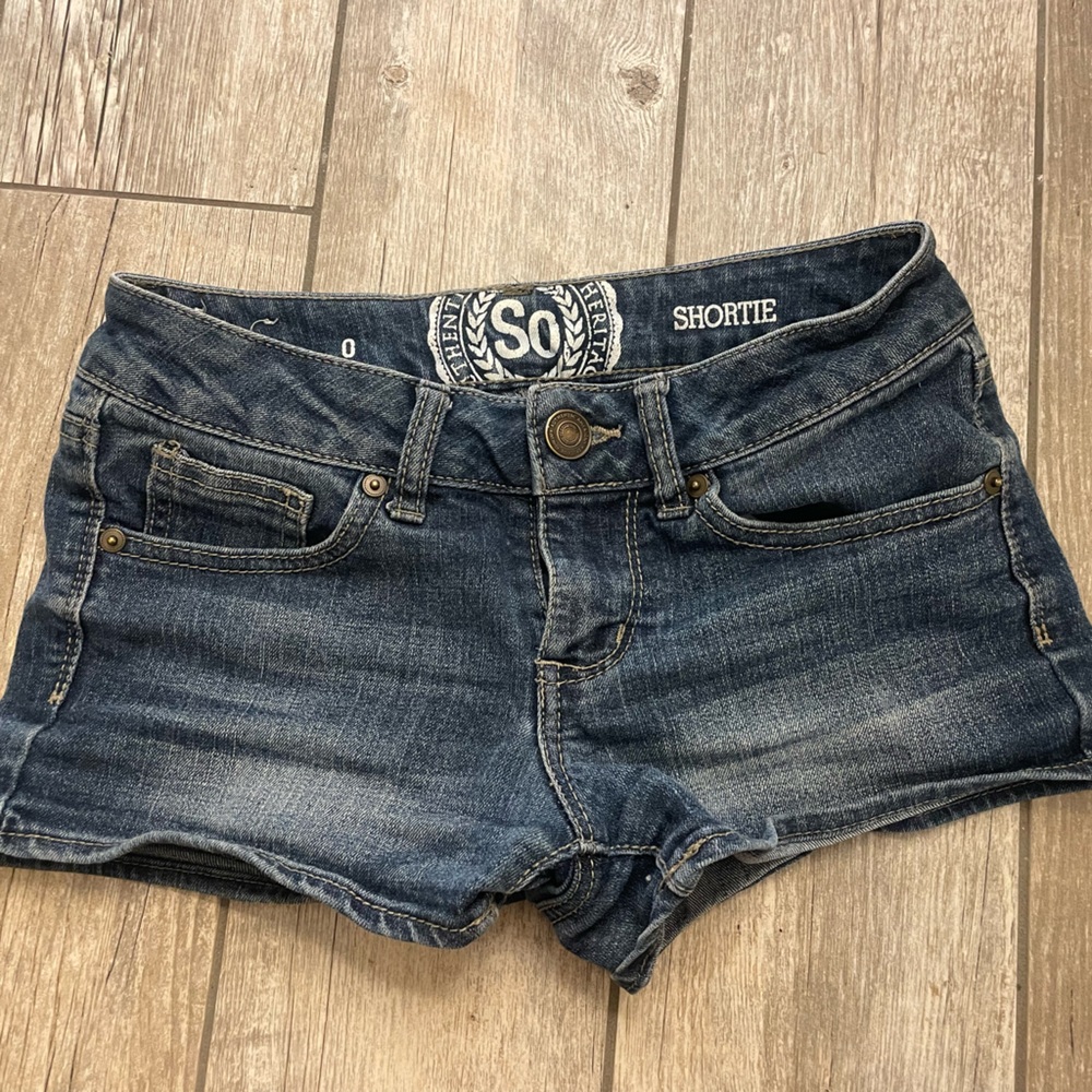 Blue Denim Super Low Rise  Shortie Shorts
